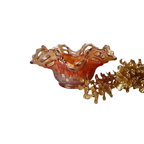 Carnival Glass Marigold Fenton Open Edge Ruffled Hat Vase Iridescent Carnival Gl - Picture 1 of 6